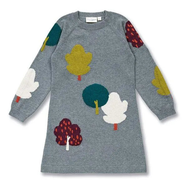 Sense Organics Sense Organics Mädchen Strickkleid mit Baum-Motiv, Modell MARVA, Bäume auf anthrazit melange, – Produktbild 1 von 4