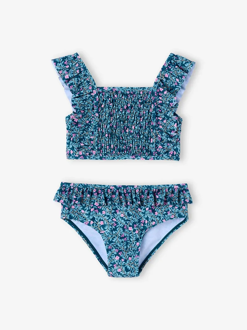 Vertbaudet Bikini mit Volants und Blümchen Mädchen, Smaragdgrün, – Produktbild 2 von 3