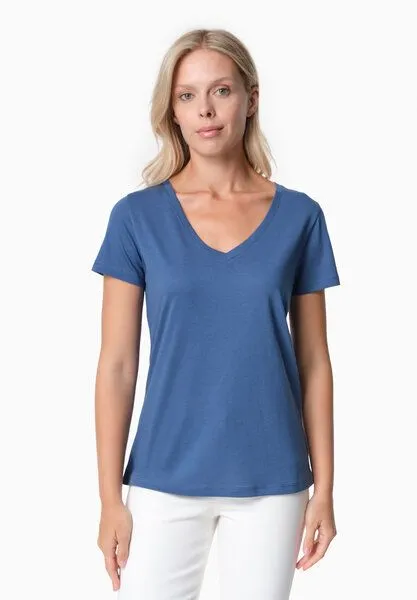 ORGANICATION ORGANICATION TAMARRA | T-Shirt aus TENCEL Modal und Bio-Baumwolle mit V-Ausschnitt, Light navy, – Produktbild 1 von 4