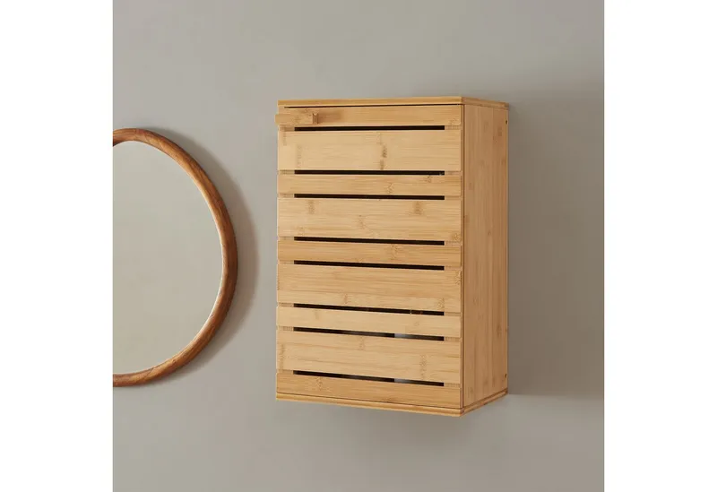 en.casa Hängeschrank »Epind« Badezimmerschrank hängend 50 x 33 x 20 cm Bambus Natur, Beige, – Produktbild 2 von 4