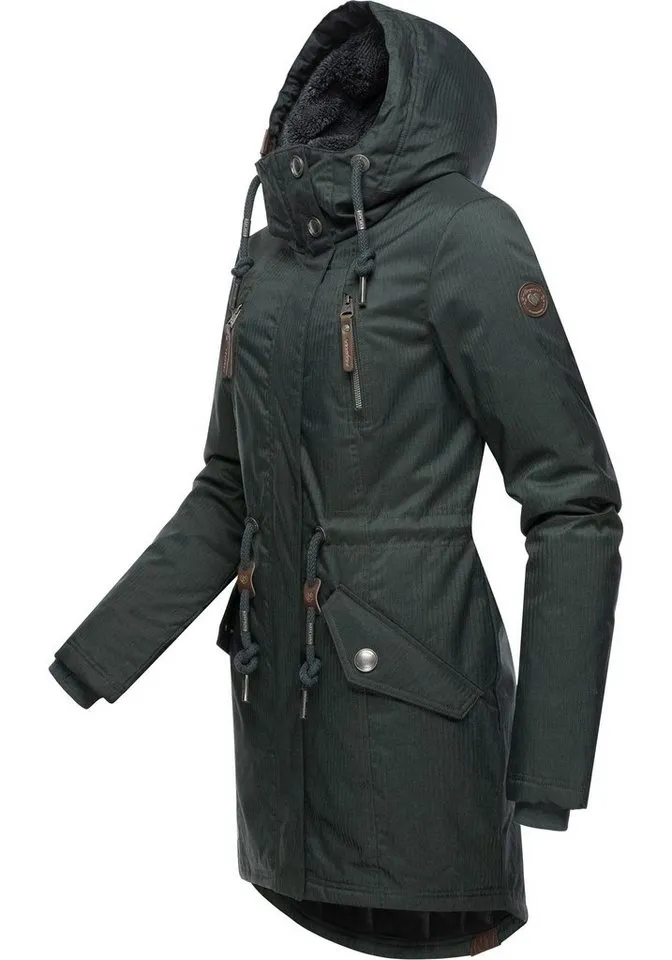 ragwear ragwear Wintermantel Elsie Melange Wasserdichter Winterparka mit Kapuze und Teddyfleece, Grün, – Produktbild 2 von 3