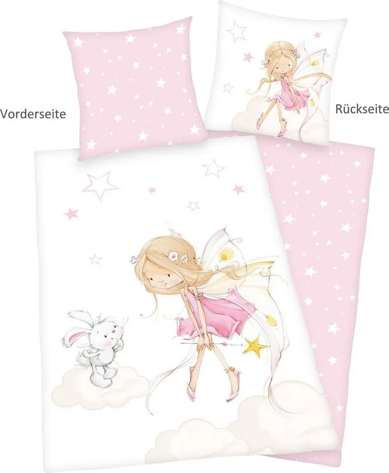 Baby Best Baby Best Babybettwäsche Little Fairy, Flanell, mit niedlichem Feen-Motiv, Rosa|weiß, – Produktbild 2 von 5