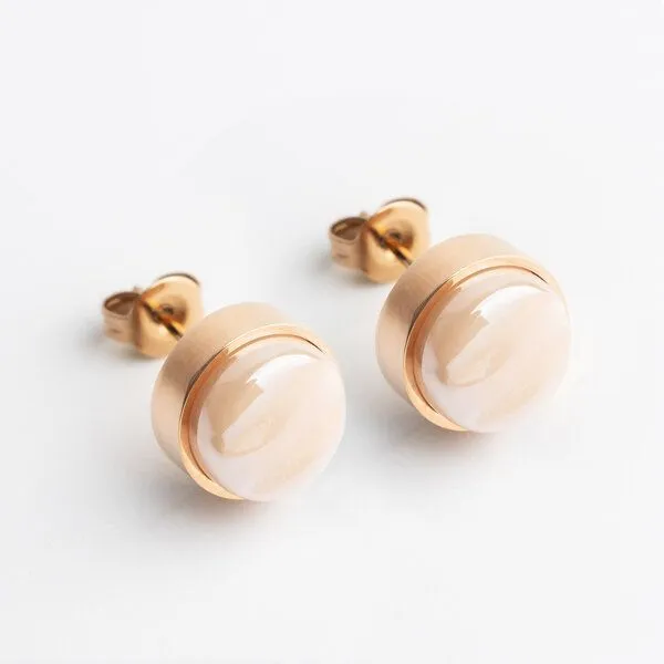 ALEXASCHA ALEXASCHA Edelstahl Ohrstecker mit Glasstein | Roségold, Apricot, – Produktbild 1 von 4