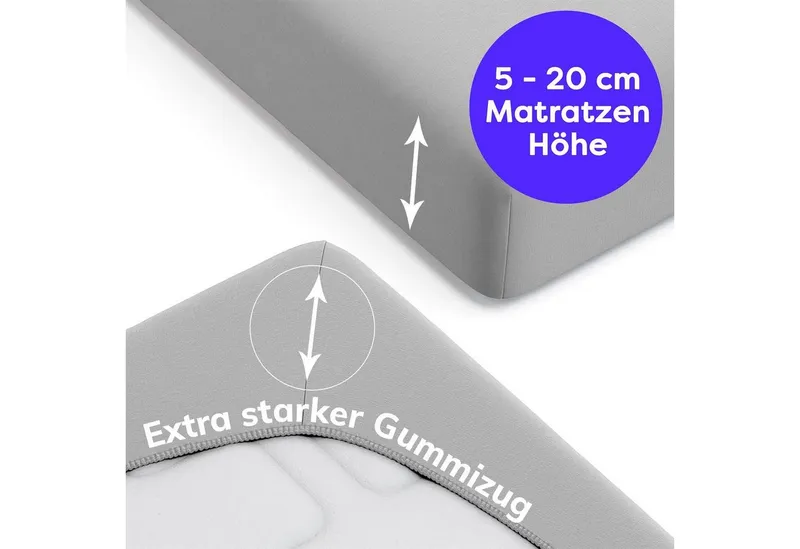 Wolkenfeld Spannbettlaken 100% Baumwolle - Superweiches Bettlaken für Matratzen von 5 bis 20cm, Jersey, Gummizug: rundum, (1 Stück), Rutschfest & Blickdicht - 90x200, 140x200, 160x200, 180x200 200x200, Grau, – Produktbild 8 von 8