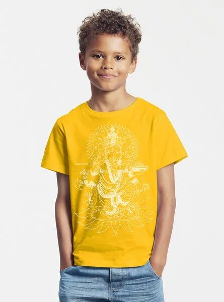 Peaces.bio - handbedruckte Biomode Peaces.bio - handbedruckte Biomode Bio-Kinder T-Shirt Ganesha, Gelb, – Produktbild 2 von 2