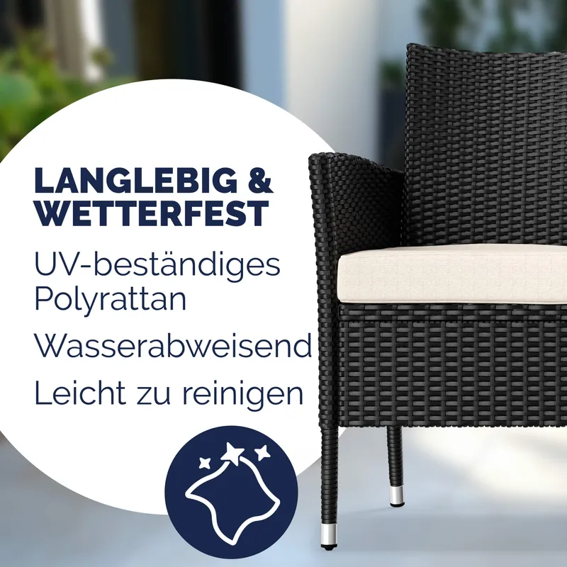 Casaria® Polyrattan Kino Bank Schwarz 145x58x87cm, Schwarz, – Produktbild 2 von 2