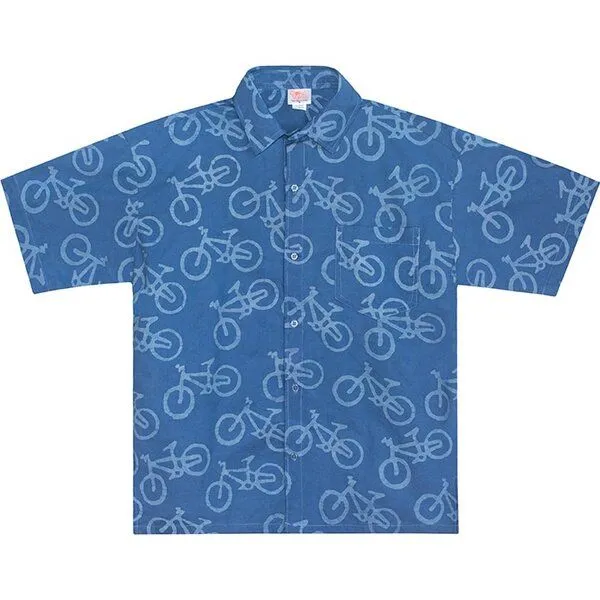 Global Mamas Global Mamas Bio Hemd - BUTTON DOWN - Kakum, Bikes stone (blau), – Produktbild 1 von 2