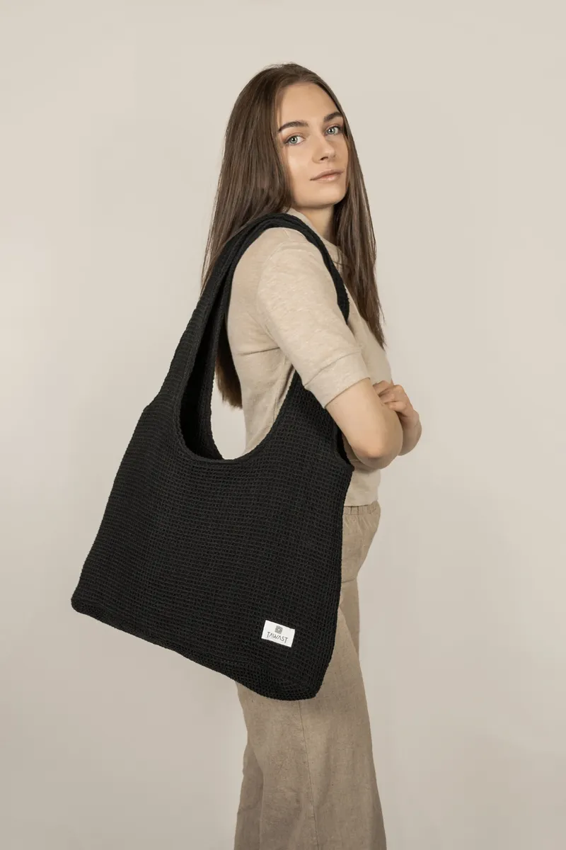 TAWAST TAWAST Damen vegan Cloud Tote Bag Waffel, Schwarz, – Produktbild 1 von 2