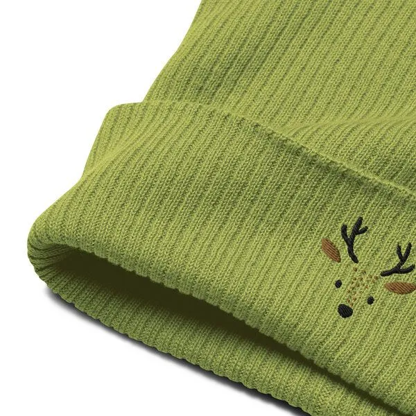 PepMelon PepMelon Niedliche gestickte Hirsch-Mütze aus Bio-Rippstrick, Grün, – Produktbild 4 von 7