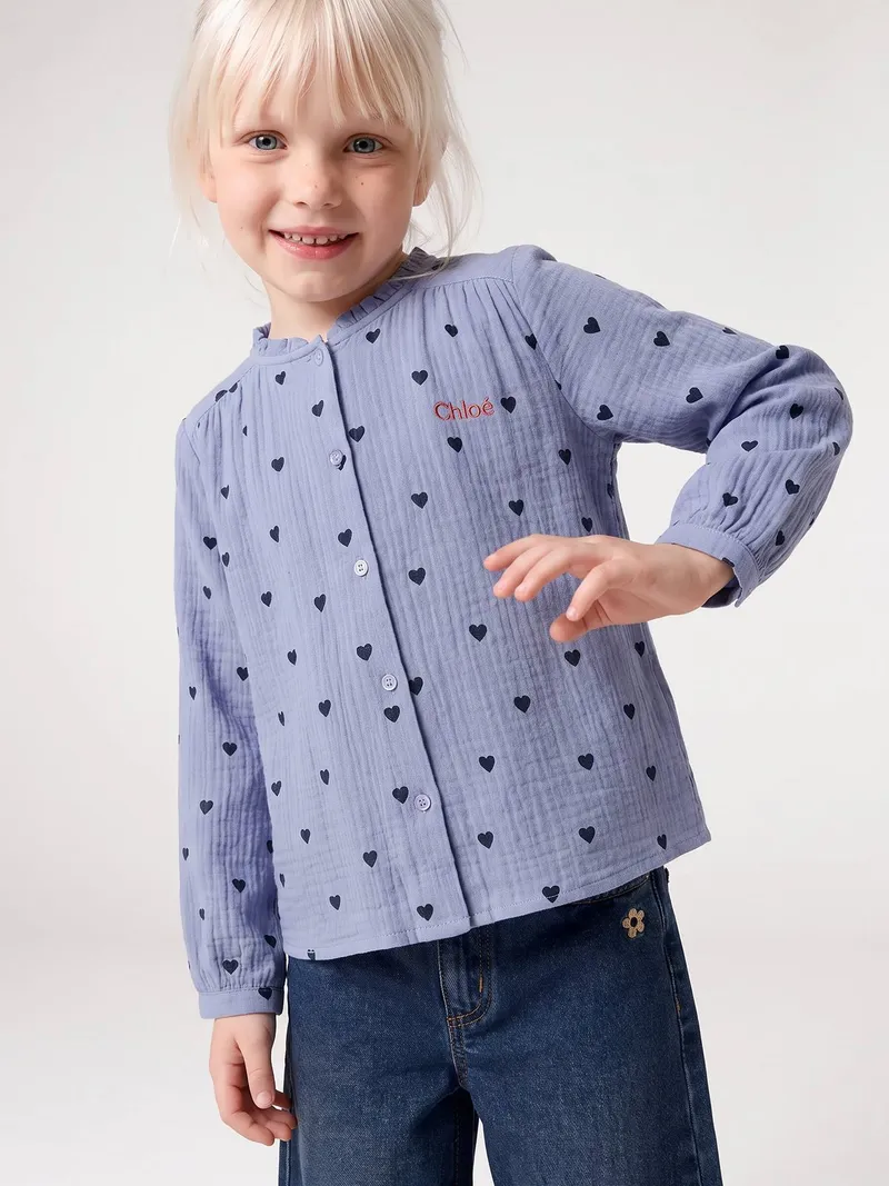 Vertbaudet Vertbaudet Mädchen Hemdbluse aus Musselin, Blau chambray, – Produktbild 1 von 4