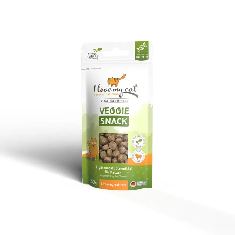 I love my cat NATURAL CAT FOOD Veggie Snack vegane Katzenleckerlis mit mikrobiellem Protein - 50g, Snack für: Katzen, vegan, getreidefrei, glutenfrei, ohne zugesetzten Zucker – Produktbild 2 von 4