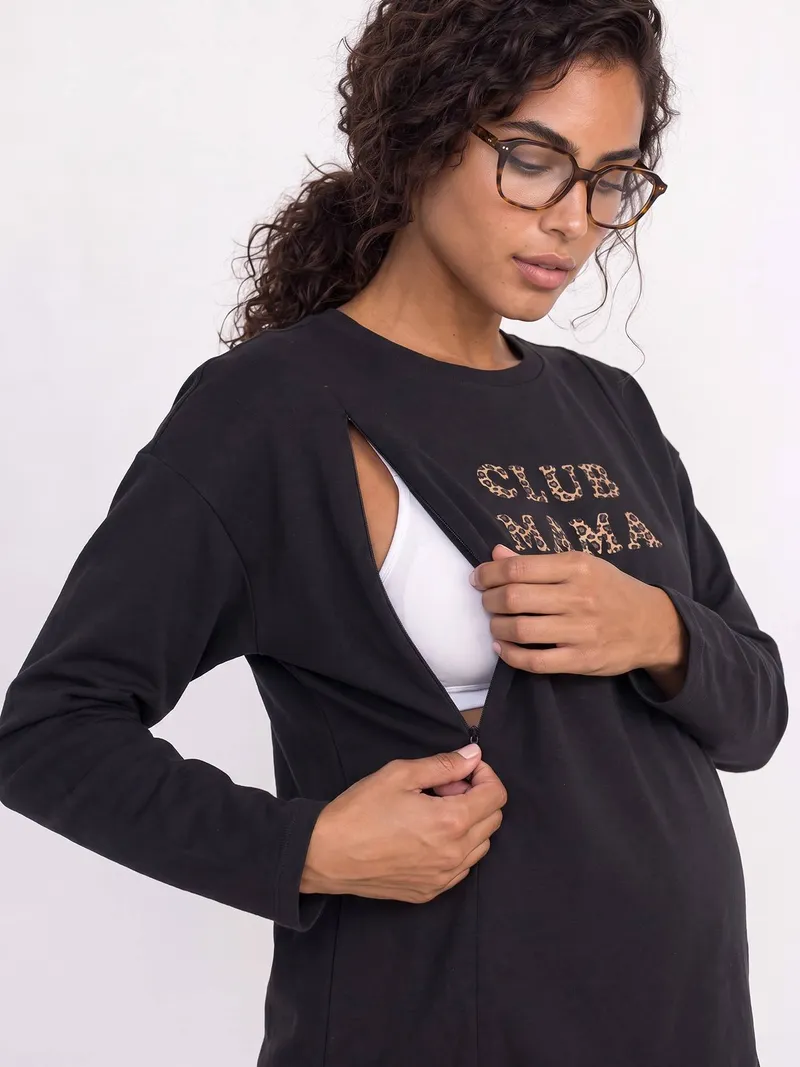 Vertbaudet Umstandsshirt mit verdeckten Stillöffnungen CLUB MAMA, Anthrazit, – Produktbild 3 von 4
