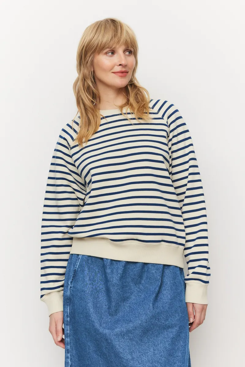recolution Recolution Damen vegan Sweatshirt Allamanda Stripes Vintage Blau, Dunkelblau, – Produktbild 2 von 2