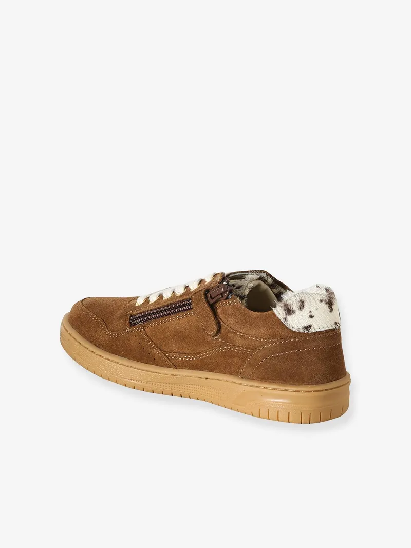 Vertbaudet Vertbaudet Leder-Sneakers mit Schnürung Mädchen, Braun kuhprint, – Produktbild 3 von 4