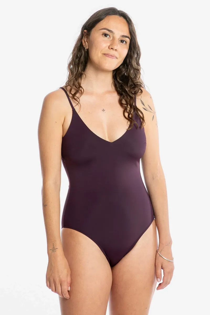 MATONA MATONA Damen vegan Badeanzug V-Ausschnitt Aubergine, Dunkelviolett, – Produktbild 2 von 2