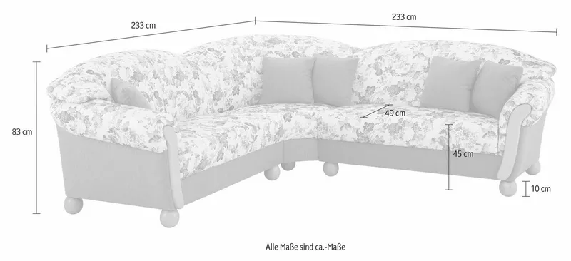 Home affaire Ecksofa Milano, bequem mit Federkern, B/T/H 233/233/83cm, Landhausstil, L-Form, gleichschenklig, Rot, – Produktbild 2 von 4