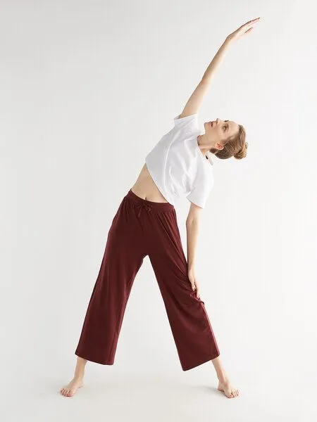 True North True North Damen Wide Leg Pants Hose aus Tencel Lyocell Yogahose Wohlfühlhose T1322, Burgundy, – Produktbild 1 von 7