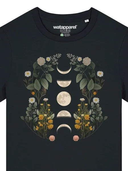 watapparel watapparel T-Shirt Frauen Moonphases & Flowers, Black, – Produktbild 3 von 3