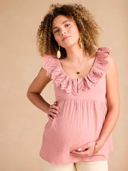 Envie De Fraise Musselinbluse mit Lochstickereien für Schwangerschaft und Stillzeit ENVIE DE FRAISE – Produktbild 1 von 1
