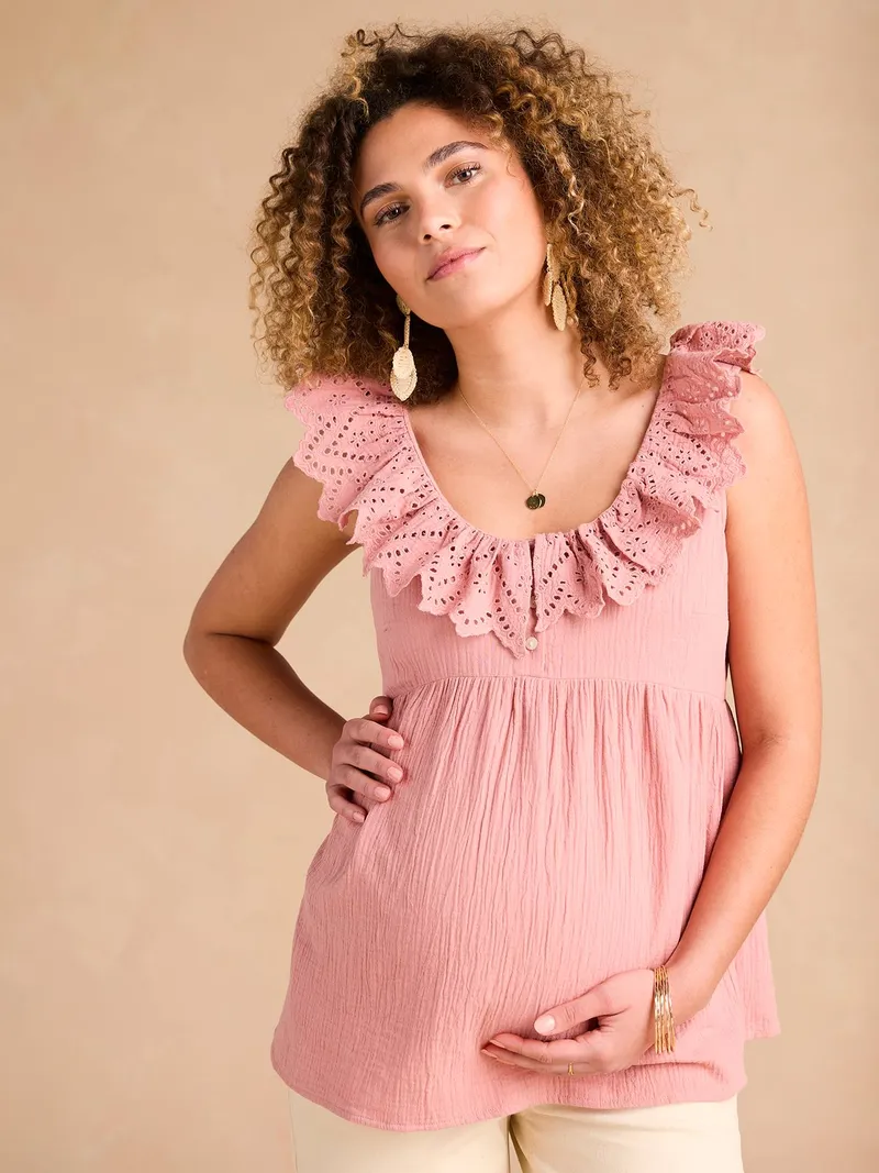 Envie De Fraise Musselinbluse mit Lochstickereien für Schwangerschaft und Stillzeit ENVIE DE FRAISE, Terrakotta, – Produktbild 1 von 4