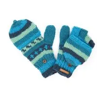 short'n'pietz short'n'pietz Schurwollhandschuhe, handgestrickt, bunt gemustert, Petrol-türkis, – Produktbild 1 von 1