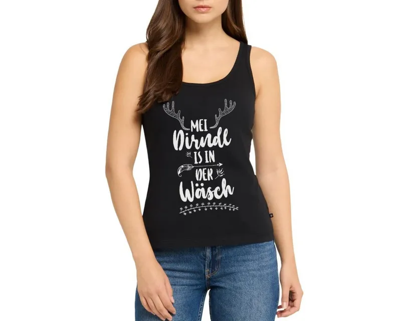 Spreadshirt T-Shirt Dirndl Ersatz, Mein Dirndl Ist In Der Wäsche Premium Tank Top Damen (1-tlg) Normaler Schnitt für optimale Passform, Schwarz, – Produktbild 1 von 4