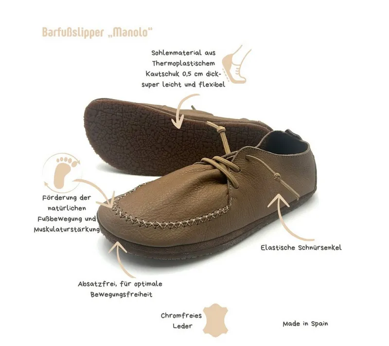 Pololo Pololo Barfuß Slipper Manolo, Barfußschuh aus IVN zertifiziertem und pflanzlich gegerbtem Naturleder, Schwarz, – Produktbild 5 von 5