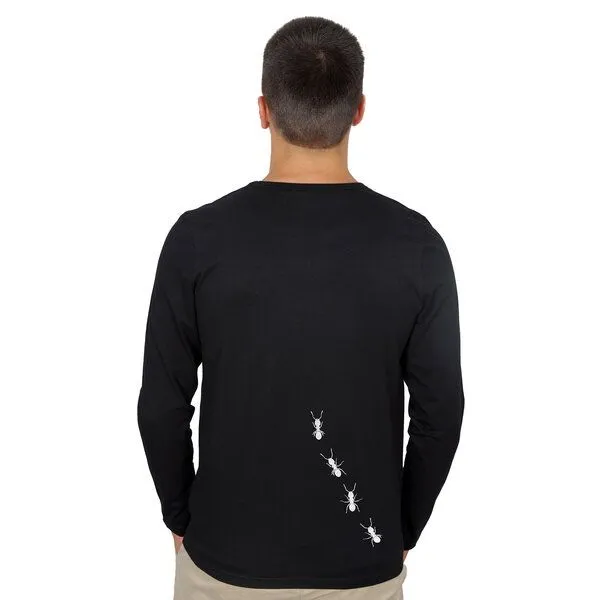 HANDGEDRUCKT HANDGEDRUCKT "Ameisen" Männer Longsleeve, Black, – Produktbild 1 von 3