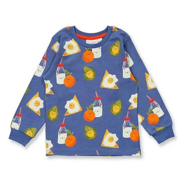 Sense Organics Sense Organics Kinder Schlafanzug, Modell LONG JOHN, Bunter snacks-druck auf blauem hintergrund, – Produktbild 2 von 4