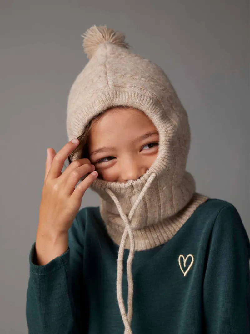 Vertbaudet Mädchen Schalmütze aus Zopfstrick, Beige meliert, – Produktbild 2 von 4