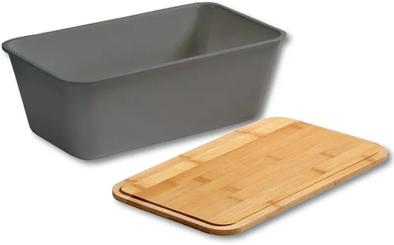 Kesper Kesper Brotkasten Brotbox, Bambus, Melamin, (1-tlg), mit Deckel als Schneidbrett, Beige|schwarz, – Produktbild 3 von 3
