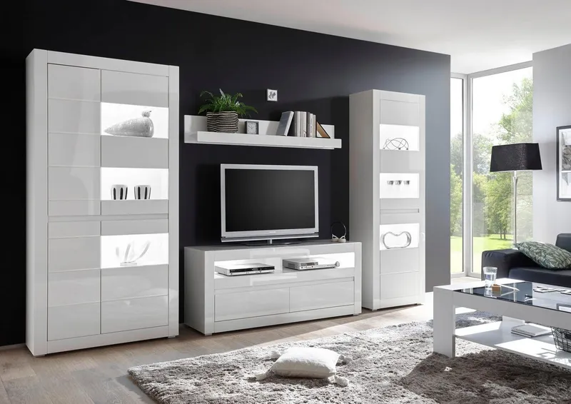 Home affaire Wohnwand Carat, (Set, 4-St), wird jeweils mit zwei Leisten angeliefert, 1 x grau, 1 x weiss, Weiß, – Produktbild 2 von 5