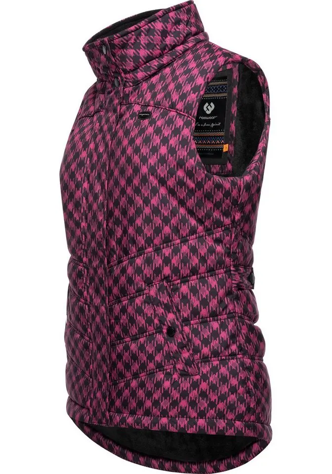ragwear ragwear Steppweste Hesty Print Weste mit abnehmbarer Kapuze und Hahnentritt Muster, Rosa, – Produktbild 3 von 4