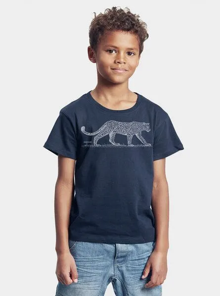 Peaces.bio - handbedruckte Biomode Peaces.bio - handbedruckte Biomode Bio-Kinder T-Shirt Leopard, Navy, – Produktbild 2 von 3