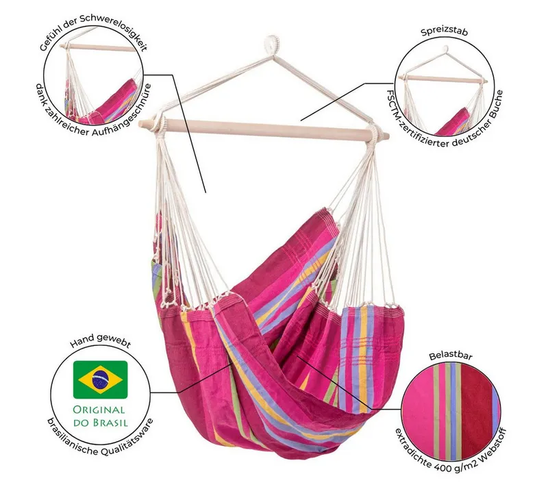 amazonas amazonas Hängesessel Brasil KingSize Hängestuhl (Belastbarkeit 150 kg, Handgefertigt, aus recycelten Materialien), Große Sitzfläche, Lila, – Produktbild 1 von 5