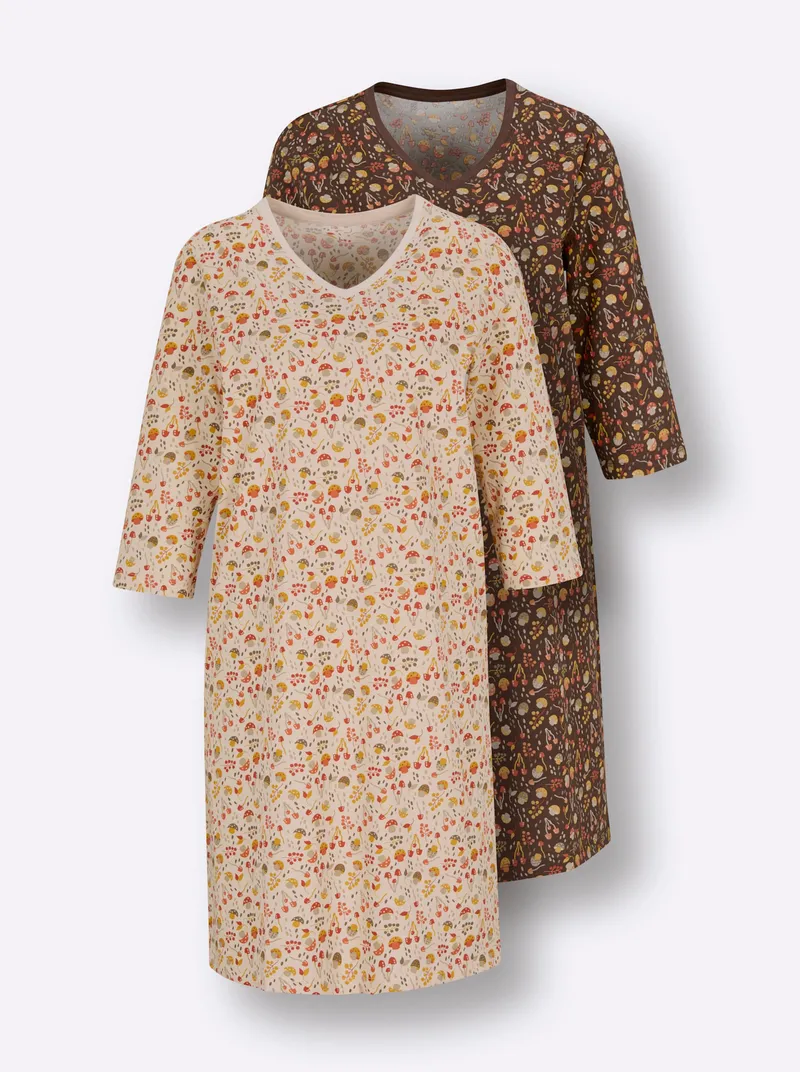 wäschepur Sleepshirts elfenbein + schoko, Elfenbein + schoko, – Produktbild 1 von 3
