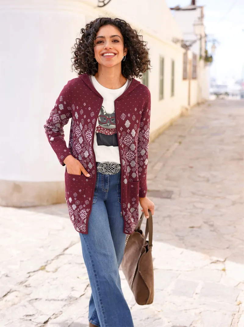 Witt Longstrickjacke, Dunkelrot-gemustert, – Produktbild 2 von 3