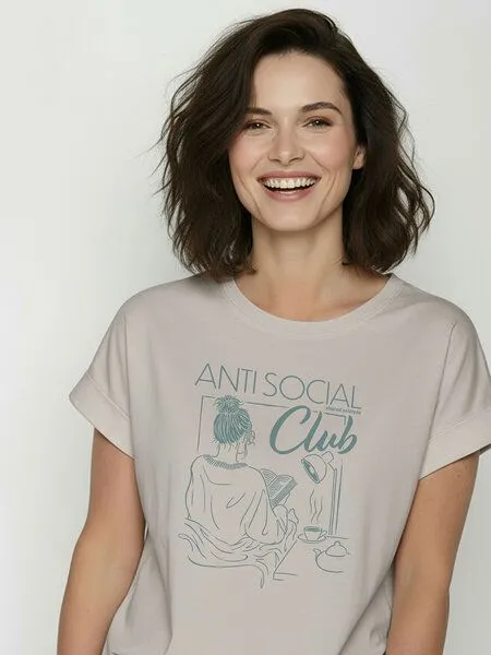 GreenBomb GREENBOMB Anti Social Loony - Sportliches T-Shirt aus Bio-Baumwolle mit Rollup Sleeve / hochwertiger Print / GOTS / Fair & Vegan, Grau (sandstone), – Produktbild 2 von 4