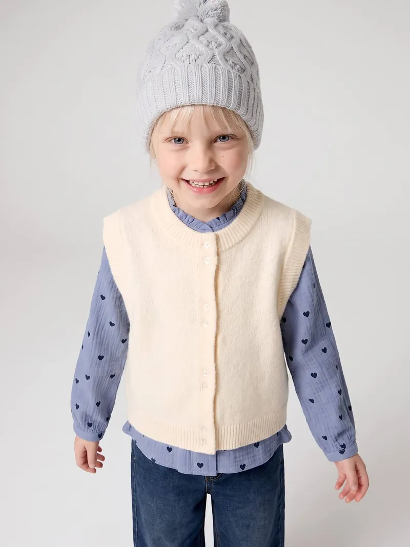 Vertbaudet Strickweste Mädchen 42% Recycling-Polyester GRS-zertifiziert vanille, Vanille, – Produktbild 1 von 3
