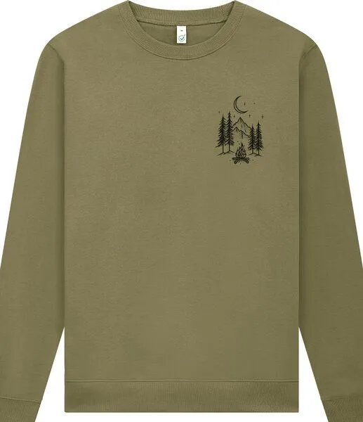 Spreecult Spreecult kleines Lagerfeuer- Unisex Sweatshirt - Bio und Fair - Natur Nacht Berge, Khaki, – Produktbild 1 von 4
