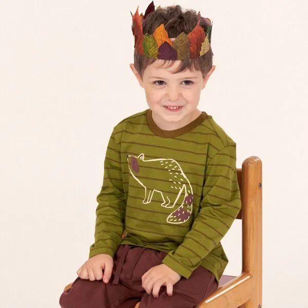 Sense Organics Sense Organics Kinder Langarmshirt, Modell LUKE, Farngrün geringelt mit waschbär, – Produktbild 2 von 4