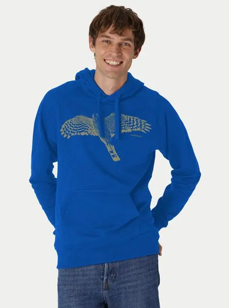 Peaces.bio - handbedruckte Biomode Peaces.bio - handbedruckte Biomode Bio-Herren-Kapuzensweater Sperber, Königsblau, – Produktbild 2 von 2