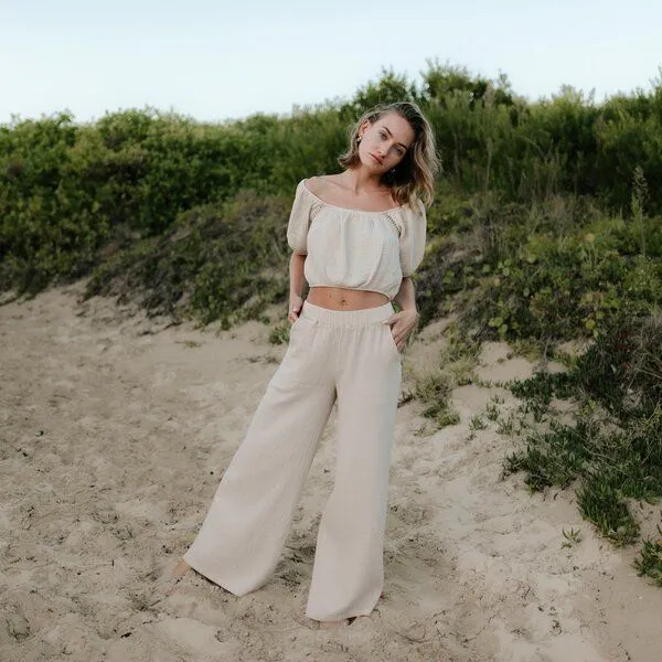 NORDLICHT NORDLICHT Damen Musselin Crop Top aus Bio-Baumwolle MAILIN, Natur, – Produktbild 3 von 4
