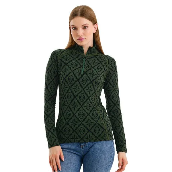 Woolona Woolona Langarmshirt - VENUS - 100% Merinowolle (Zip), Grün, – Produktbild 1 von 2