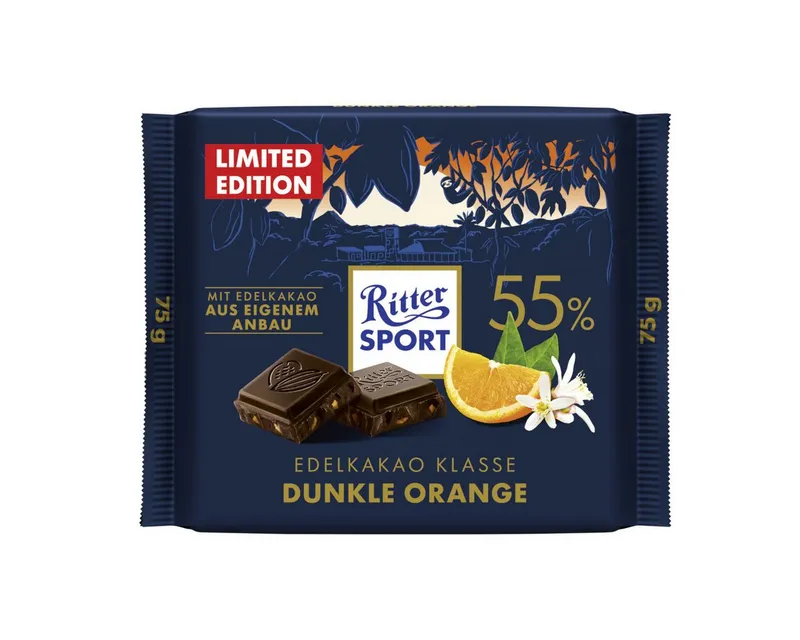 Ritter Sport Ritter Sport Schokolade, Ritter Sport Dunkle Orange Edel Halbbitter Schokolade leicht herb 75g – Produktbild 1 von 2