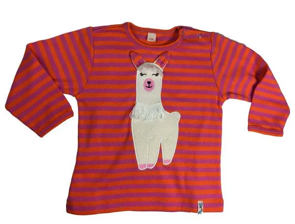 Pat und Patty Pat und Patty Gestreiftes Kinder Langarmshirt aus Bio-Baumwolle „Alpaka“ orange/pink ALP-7 – Produktbild 2 von 4