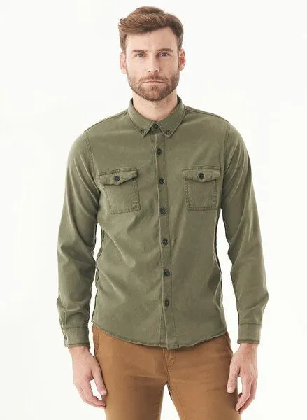 ORGANICATION ORGANICATION Hemd aus TENCEL Lyocell und Bio-Baumwolle, Grün(military olive), – Produktbild 1 von 4