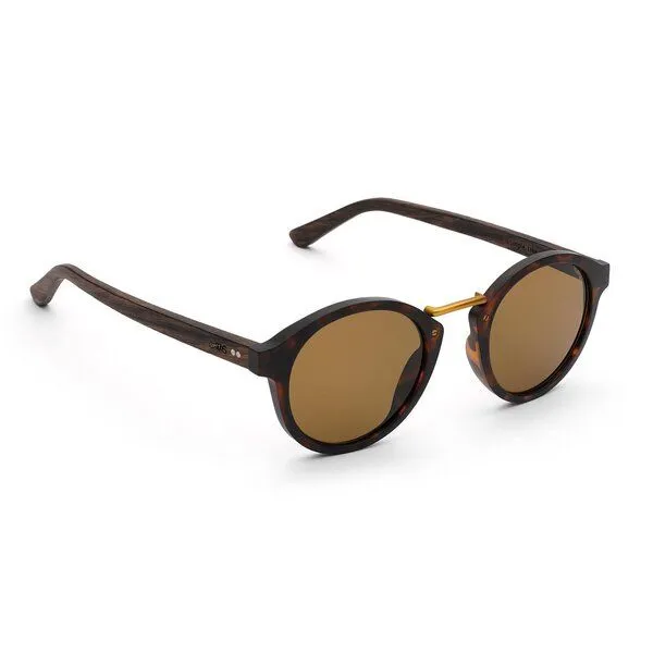 TAKE A SHOT TAKE A SHOT Runde Sonnenbrille aus Holz für Damen und Herren, Braun (havana / walnuss / braun), – Produktbild 2 von 4