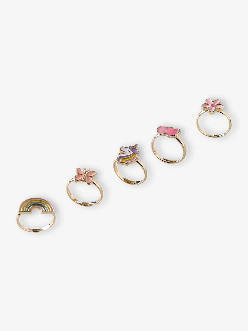 Vertbaudet 5er-Set Ringe mit Einhorn, Hellrosa, – Produktbild 1 von 4