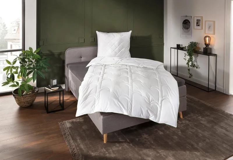 QUEENS TEXTILES Synthetikkopfkissen Juliette, Bezug versteppt mit 100% Viskose, Weiß, – Produktbild 4 von 4